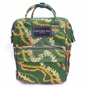 Fighting Eel Diaper Bag Backpack Green Floral Hawaii Lei Baby Changing Pad Set